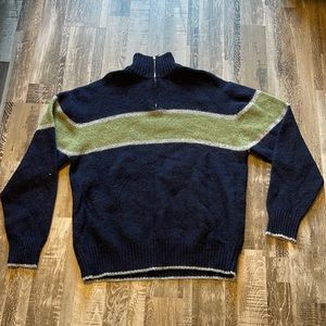 100% Wool 1/4 Zip Sweater | Men’s Thick Wool Blend Gap Sweater - Navy-Green-Grey